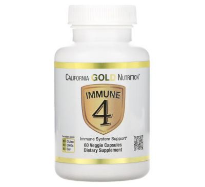 California Gold Nutrition, Immune 4, засіб для зміцнення імунітету, 60 вегетаріанських капсул