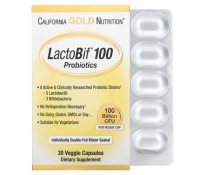 California Gold Nutrition, LactoBif, пробіотики, 100 млрд КУО, 30 рослинних капсул