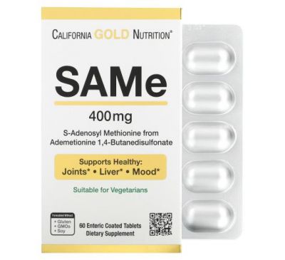 California Gold Nutrition, SAM-e, предпочтительная форма бутандисульфоната, 400 мг, 60 таблеток, покрытых кишечнорастворимой оболочкой
