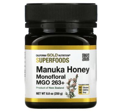 California Gold Nutrition, SUPERFOODS, мед манука, монофлорний, MGO 263+, 250 г (8,8 унції)