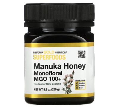 California Gold Nutrition, SUPERFOODS, мед манука, одноквітковий, MGO 100+, 250 г (8,8 унції)