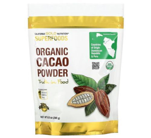 California Gold Nutrition, SUPERFOODS, органічний порошок какао, 240 г (8,5 унції)