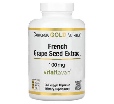 California Gold Nutrition, VitaFlavan, екстракт кісточок французького винограду, поліфенольний антиоксидант, 100 мг, 360 рослинних капсул
