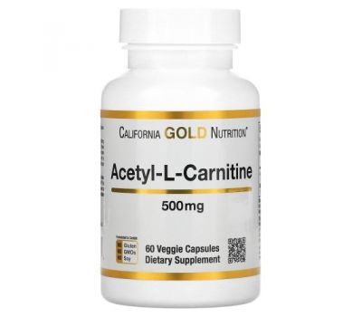 California Gold Nutrition, ацетил-L-карнітин, 500 мг, 60 вегетаріанських капсул
