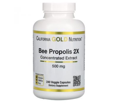 California Gold Nutrition, бджолиний прополіс 2Х, концентрований екстракт, 500 мг, 240 рослинних капсул