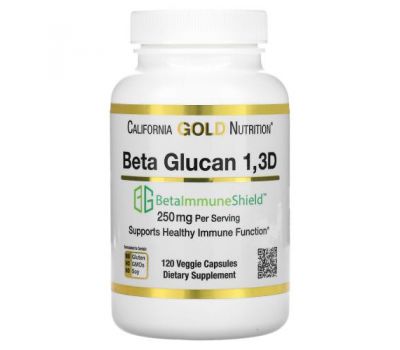 California Gold Nutrition, бета-глюкан 1-3D з Beta-ImmuneShield, 125 мг, 120 рослинних капсул