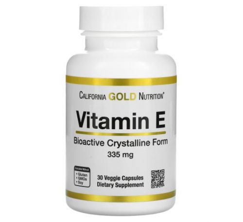 California Gold Nutrition, біоактивний вітамін E, 335 мг (500 МО), 30 вегетаріанських капсул