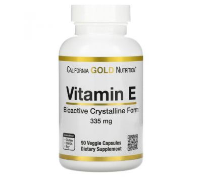 California Gold Nutrition,  біоактивний вітамін E, 335 мг (500 МО), 90 вегетаріанських капсул