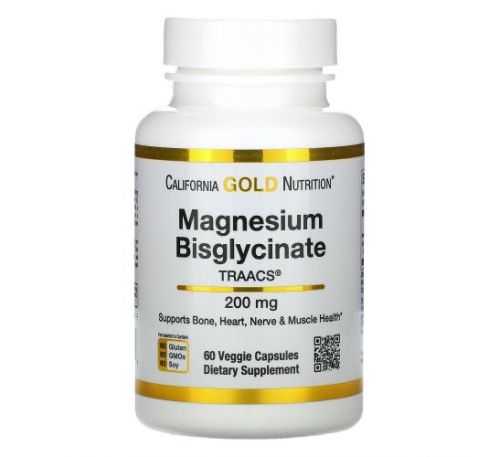 California Gold Nutrition, бісгліцинат магнію, 60 вегетаріанських капсул