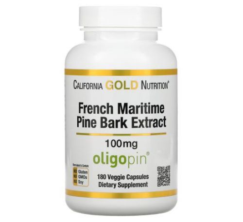 California Gold Nutrition, екстракт кори французької приморській сосни, поліфенольний антиоксидант, 100 мг, 180 вегетаріанських капсул