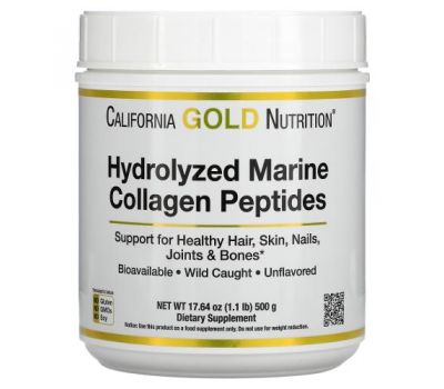California Gold Nutrition, гідролізовані пептиди морського колагену, без добавок, 500 г (17,64 унції)