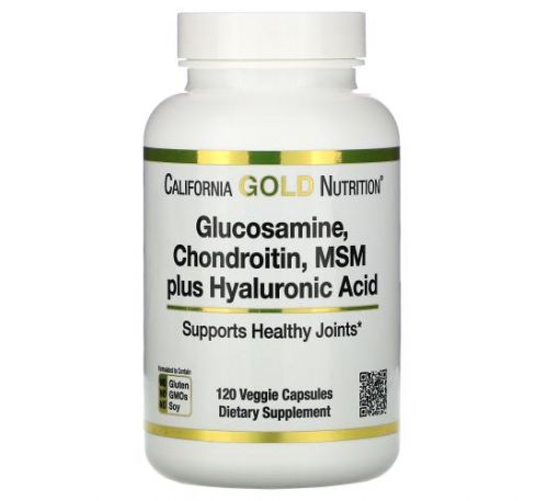 California Gold Nutrition, глюкозамін, хондроїтин, МСМ і гіалуронова кислота, 120 рослинних капсул