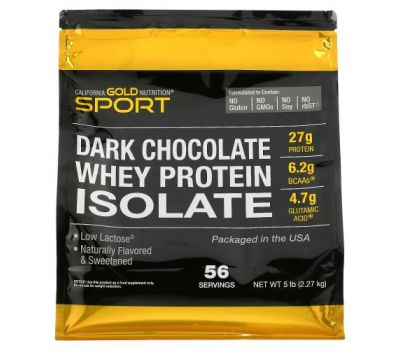 California Gold Nutrition, 100-ный изолят сывороточного протеина со вкусом черного шоколада, 2,27 кг (5 фунтов)