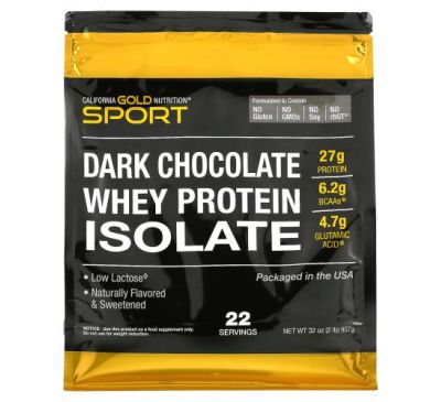 California Gold Nutrition, ізолят сироваткового протеїну (100 %) зі смаком чорного шоколаду, 907 г (2 фунти)