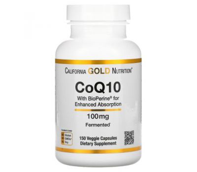 California Gold Nutrition, коензим Q10 класу USP із Bioperine, 100 мг, 150 вегетаріанських капсул
