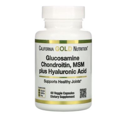 California Gold Nutrition, комплекс з глюкозаміном, хондроїтином, МСМ і гіалуроновою кислотою, 60 рослинних капсул