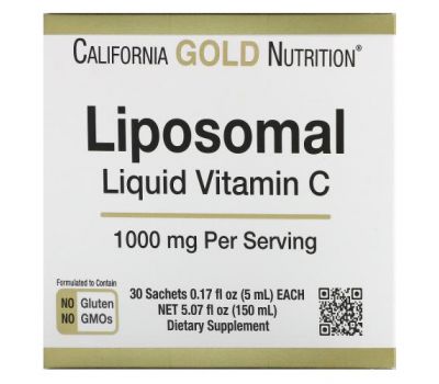 California Gold Nutrition, ліпосомальний рідкий вітамін C,1000 мг, 30 пакетиків по 5 мл (0,17 унції)