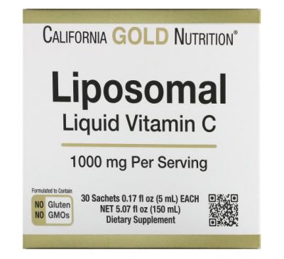 California Gold Nutrition, ліпосомальний рідкий вітамін C,1000 мг, 30 пакетиків по 5 мл (0,17 унції)