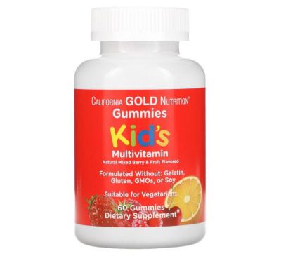 California Gold Nutrition, мультивітаміни для дітей у жувальних таблетках, без желатину, з ягідним і фруктовим смаками, 60 жувальних таблеток