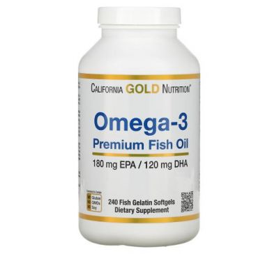 California Gold Nutrition, Рыбий жир премиального качества с омега-3, 180 ЭПК / 120 ДГК, 240 капсул из рыбьего желатина