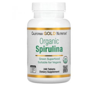California Gold Nutrition, органічна спіруліна, сертифікат USDA Organic, 500 мг, 240 таблеток