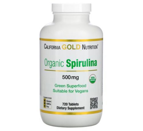 California Gold Nutrition, органічна спіруліна, сертифікат USDA Organic, 500 мг, 720 таблеток