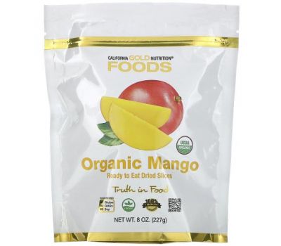 California Gold Nutrition, органічне манго, готові до вживання сушені шматочки, 227 г (8 унцій)