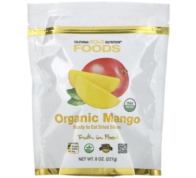 California Gold Nutrition, органічне манго, готові до вживання сушені шматочки, 227 г (8 унцій)