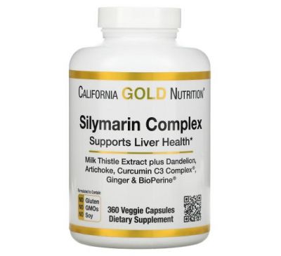 California Gold Nutrition, силімариновий комплекс для здоров’я печінки з розторопшею, куркуміном, артишоком, кульбабою, імбиром і чорним перцем, 360 вегетаріанських капсул