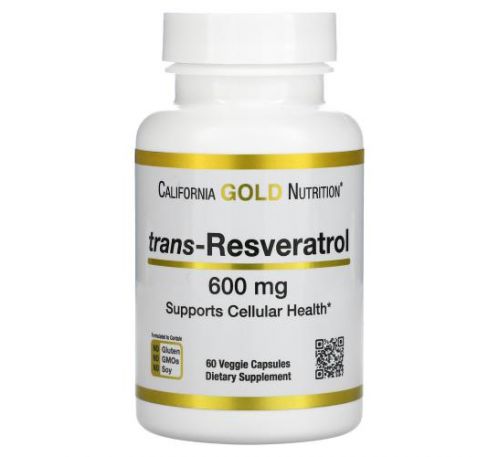California Gold Nutrition, високоефективний транс-ресвератрол 600 мг, 60 рослинних капсул