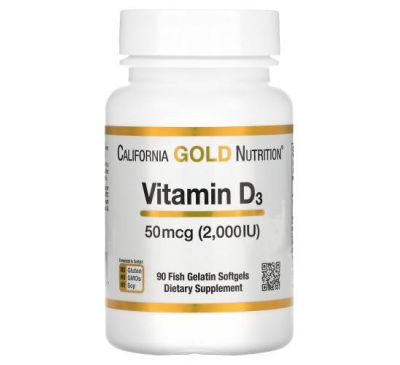 California Gold Nutrition, вітамін D3, 50 мг (2000 МО), 90 капсул із риб’ячого желатину