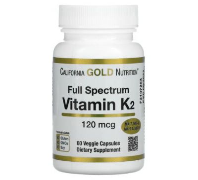 California Gold Nutrition, витамин K2 полного спектра действия, 120 мкг, 60 растительных капсул