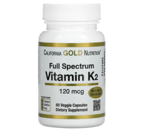 California Gold Nutrition, вітамін K2 повного спектра, 120 мкг, 60 рослинних капсул