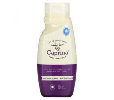 Caprina, Fresh Goat's Milk, Невероятное средство для душа, масло ши, 16,9 жидких унций (500 мл)