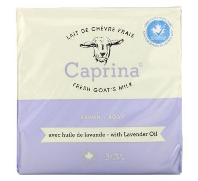 Caprina, Fresh Goat's Milk, Soap Bar, Lavender Oil, 3 Bars, 3.2 oz (90 g)