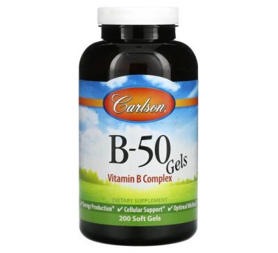 Carlson Labs, гель B-50, комплекс витаминов группы В, 200 капсул