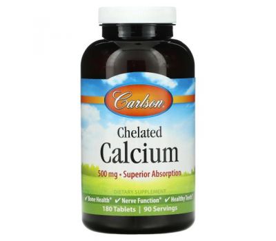 Carlson Labs, Chelated Calcium, 250 mg, 180 Tablets