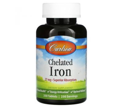 Carlson Labs, Chelated Iron, 27 mg, 250 Tablets