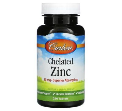Carlson Labs, Chelated Zinc, 30 mg, 250 Tablets