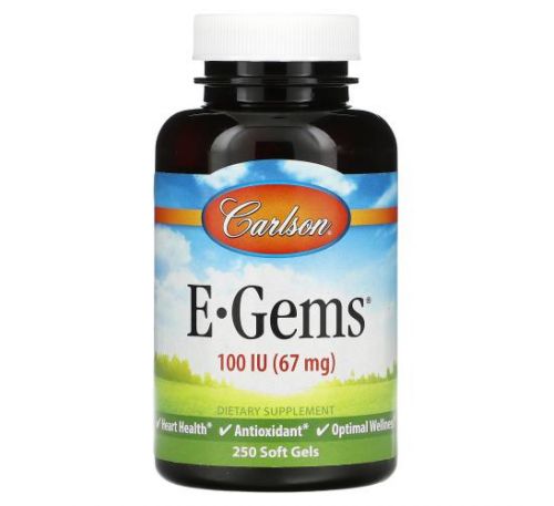 Carlson Labs, E-Gems, 67 mg (100 IU), 250 Softgels