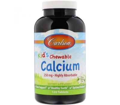 Carlson Labs, Kid's, Chewable Calcium, Natural Vanilla Flavor, 250 mg, 120 Tablets