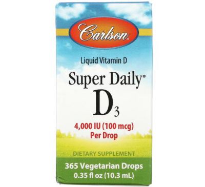 Carlson Labs, Super Daily D3, 100 mcg (4,000 IU), 0.35 fl oz (10.3 ml)