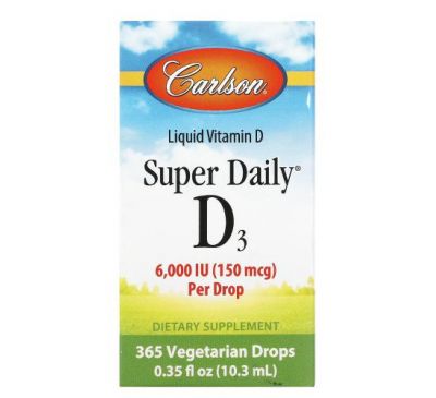 Carlson Labs, Super Daily D3, 150 mcg (6,000 IU), 0.35 fl oz (10.3 ml)