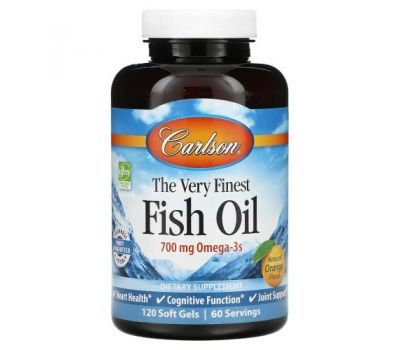 Carlson Labs, The Very Finest Fish Oil, Natural Orange Flavor, 350 mg, 120 Soft Gels