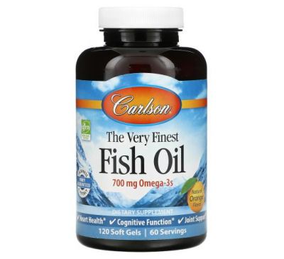 Carlson Labs, The Very Finest Fish Oil, Natural Orange Flavor, 350 mg, 120 Soft Gels