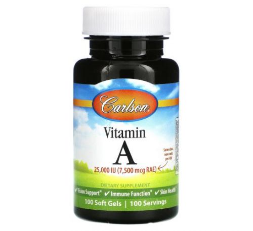 Carlson Labs, витамин A, 25 000 МЕ, 100 мягких таблеток