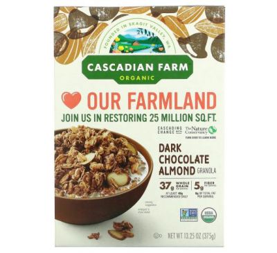 Cascadian Farm, органічний продукт, гранола, темний шоколад з мигдалем, 375 г (13,25 унції)