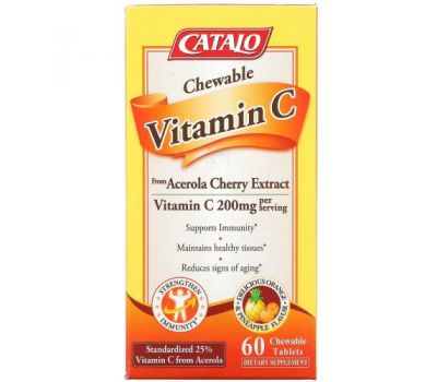 Catalo Naturals, Жевательный витамин C, апельсин и ананас, 100 мг, 60 жевательных таблеток