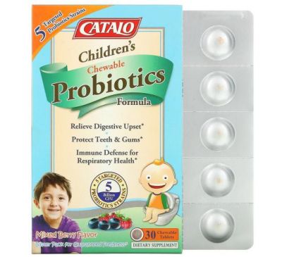 Catalo Naturals, Children's Chewable Probiotics Formula, Mixed Berry, 5 Billion CFU, 30 Chewable Tablets