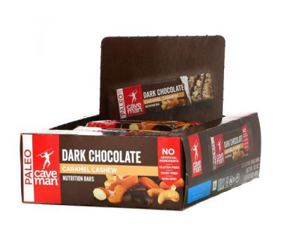 Caveman Foods, Nutrition Bars, темный шоколад, карамель и кешью, 12 батончиков по 40 г (1,41 унции)